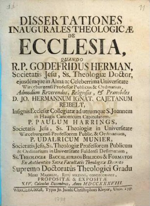 Dissertationes Inaugurales Theologicae De Ecclesia