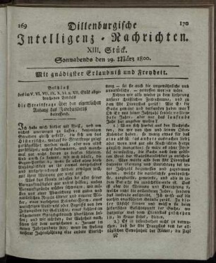 XIII. Stück. Sonnabends den 29. März 1800.