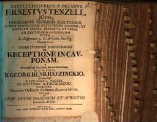 Facultatis iuridicae decanus Ernestus Tenzell ... ad lectionem ... et dissertationem ... a Georg. Henrico Zincki ... habendas ... invitat, et simul de nexu inter dominum et subditos nonnulla disserit