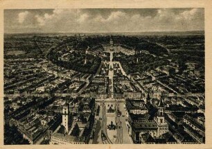 Postkartenalbum mit Motiven von Karlsruhe. "Karlsruhe in Baden". Innenstadt mit Schloss und Hardtwald