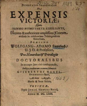 Disputatio Inauguralis De Expensis Victoriae