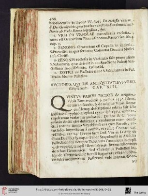 Cap. XIII.: Auctores, qui de antiquitatibus Urbis scripserunt