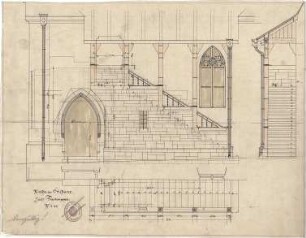 Dolmetsch, Theodor; Ötisheim; Kirche - Südliche Freitreppe (Grundriss, Ansicht m. Schnitt, Schnitt)