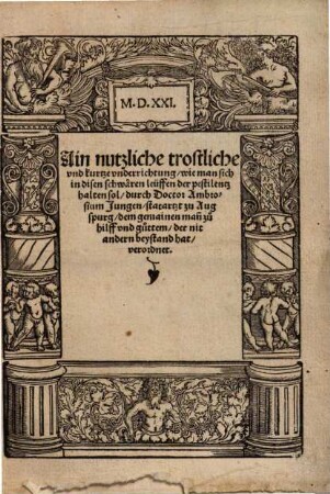 Ain nutzliche trostliche vnd kurtze vnderrichtung, wie man sich in disen schwären leuffen der pestilentz halten sol ...