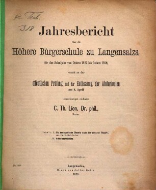 Jahresbericht über die Höhere Bürgerschule zu Langensalza : für das Schuljahr von Ostern ... bis Ostern ..., 1875/76