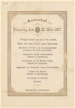 Menükarte : Menü, Kaiserhof