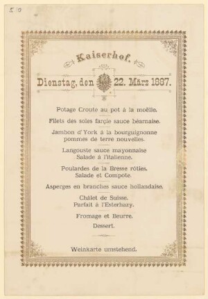 Menükarte : Menü, Kaiserhof