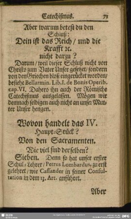 Wovon handelt das IV. Haupt-Stück? Von den Sacramenten