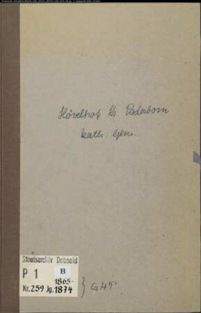 Kirchenbuchduplikat der katholischen Gemeinde Hövelhof, Kreis Paderborn (GHT 1865-1874) (Gemeinde: Katholische Gemeinde Hövelhof)