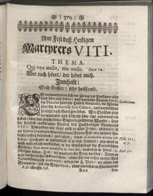 Am Fest deß Heiligen Martyrers Viti.