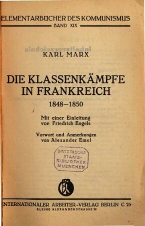Die Klassenkämpfe in Frankreich 1848 - 1850