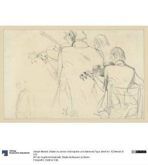 Skizzen zu einem Violinspieler und stehende Figur