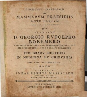 Diss. inaug. de mammarum praesidiis ante partum