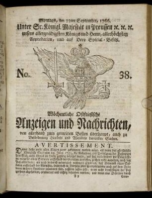 No. 38. Montags, den 22ten September, 1766.