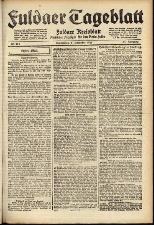Erste Ausgabe vom Donnerstag, den 08. Dezember 1921.