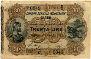 Geldschein, 30 Lire, 1.3.1874