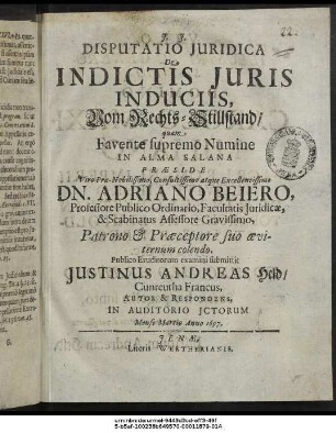 Disputatio Iuridica De Indictis Iuris Induciis