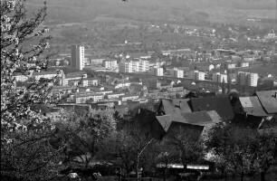 Lörrach, Tüllingen: Von Tüllingen (alte Dächer) auf Stetten und Grenze