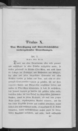 Titulus X. Von Bevestigung und Unverbrüchlichkeit vorhergehender Verordnungen.