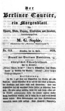 No. 664., Dienstag, den 14. April 1829