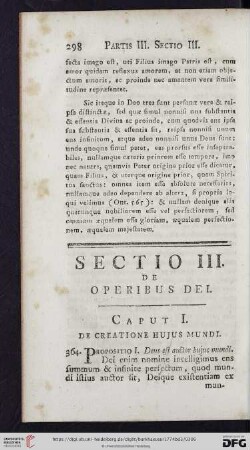 Sectio III: De operibus Dei
