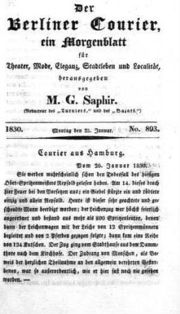 No. 893, Montag den 25. Januar 1830