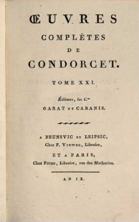 Oeuvres complètes de Condorcet, 21
