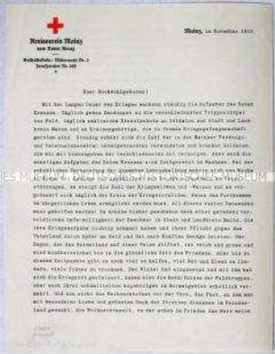 Offener Brief des Roten Kreuzes mit der Bitte um Spenden für die Kriegsgeschädigten