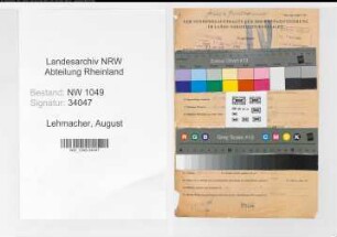Entnazifizierung August Lehmacher , geb. 13.06.1887 (Kaufmaennischer Angestellter)