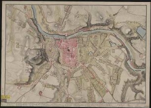 Stadtplan von Görlitz, kolor. Handzeichng, 1794 : Görlitz / Fahnj. von Kanne gezeichnet. - [S.l.] , C. - 1 Kt. : kolor. Handzeichng. , 70 x 49 cm