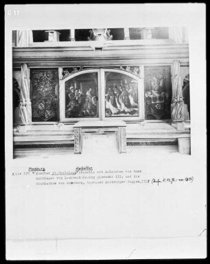 Stifterbild mit Wappen: Herzog Wolfgang mit Propst Theoderich Mair und Moosburger Chorherren