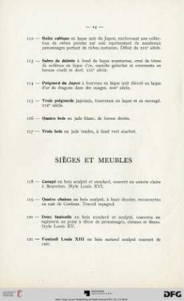Sièges Et Meubles (Nr. 118-127)