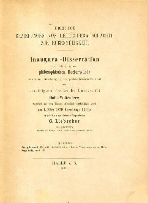 Über die Beziehungen von Heterodera Schachtii zur Rübenmüdigkeit : Inaug. Diss.