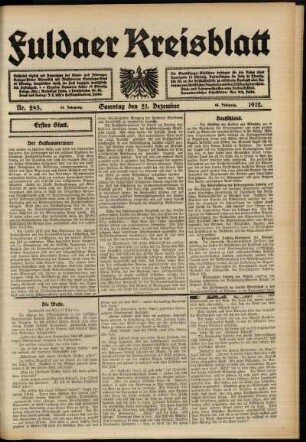 Erste Ausgabe vom Samstag, den 21. Dezember 1912.