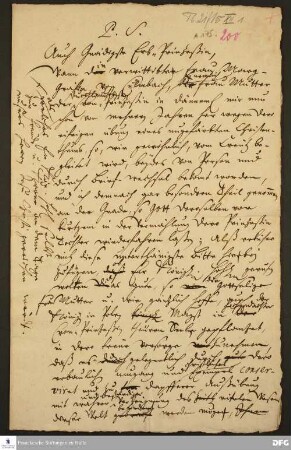 Postskriptum zu einem Brief von August Hermann Francke an Sophie Hedwig Prinzessin von Dänemark.