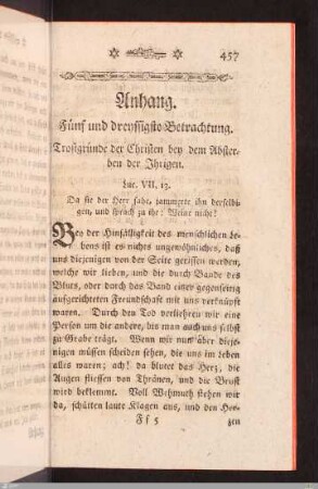 XXXV. Betrachtung. Trostgründe der Christen bey dem Absterben der Ihrigen.