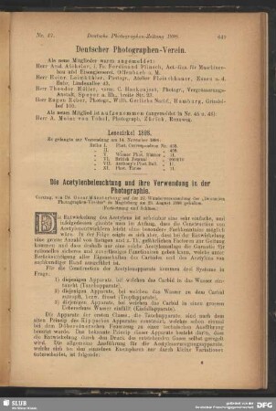 Die Acetylenbeleuchtung und ihre Verwendung in der Photographie