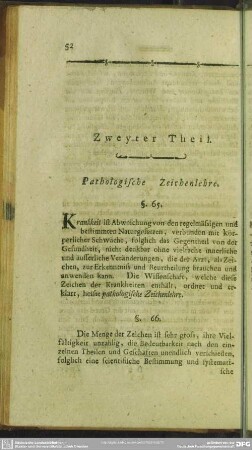Zweyter Theil. Pathologische Zeichenlehre