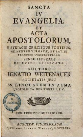 Sancta IV Evangelia, et Acta Apostolorum