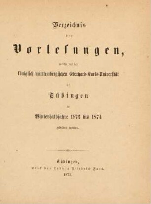 Vorlesungsverzeichnis 1873/74
