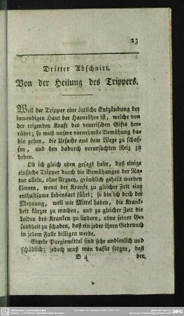 Dritter Abschnitt. Von der Heilung des Trippers