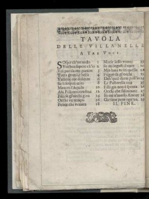Tavola delle villanelle a tre voci