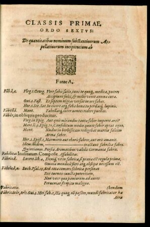 Classis Primae, Ordo Sextus ... F