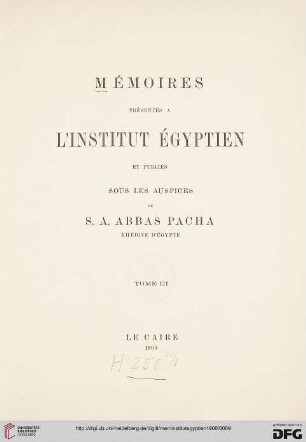3: Mémoires présentés à l'Institut Egyptien