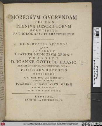 Morborvm Qvorvndam Recens Plenivs Descriptorvm Scrvtinivm Pathologico-Therapevticvm : Dissertatio Secvnda