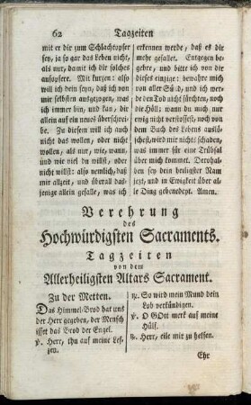 Verehrung des Hochwürdigsten Sacraments.