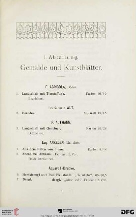 Gemälde und Kunstblätter (Nr. 1-251)