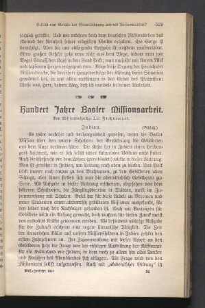 Hundert Jahre Basler Missionsarbeit