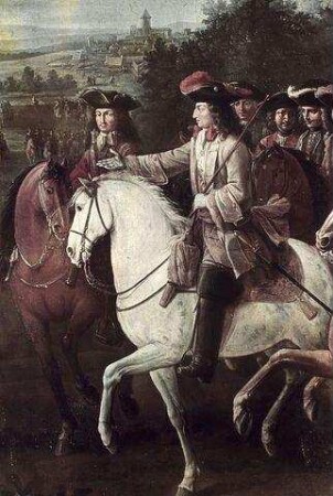 Übergabe der Schlüssel der von den Türken zurückeroberten Schlösser in Ungarn an Herzog Karl von Lothringen vor Mohacz im Jahre 1687