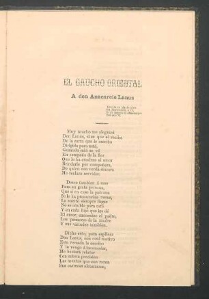 El gaucho oriental : A don Anacarcio Lanus